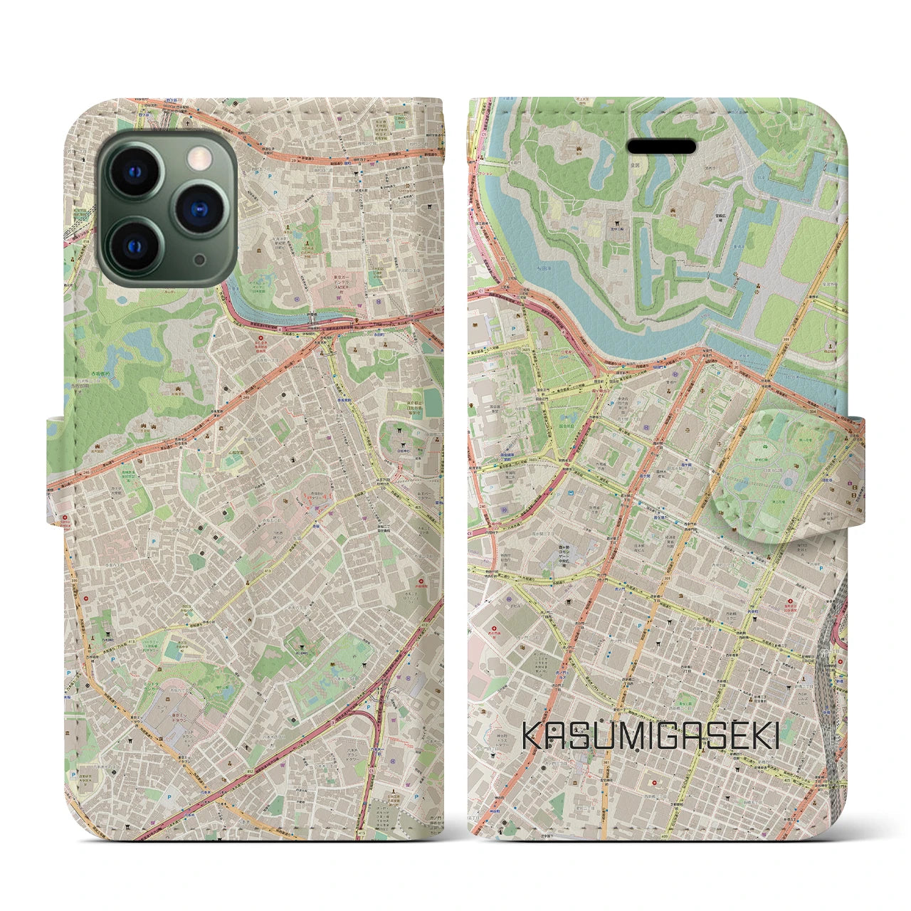 【霞ケ関(東京都)】地図柄iPhoneケース(手帳タイプ)ナチュラル・iPhone 11 Pro 用