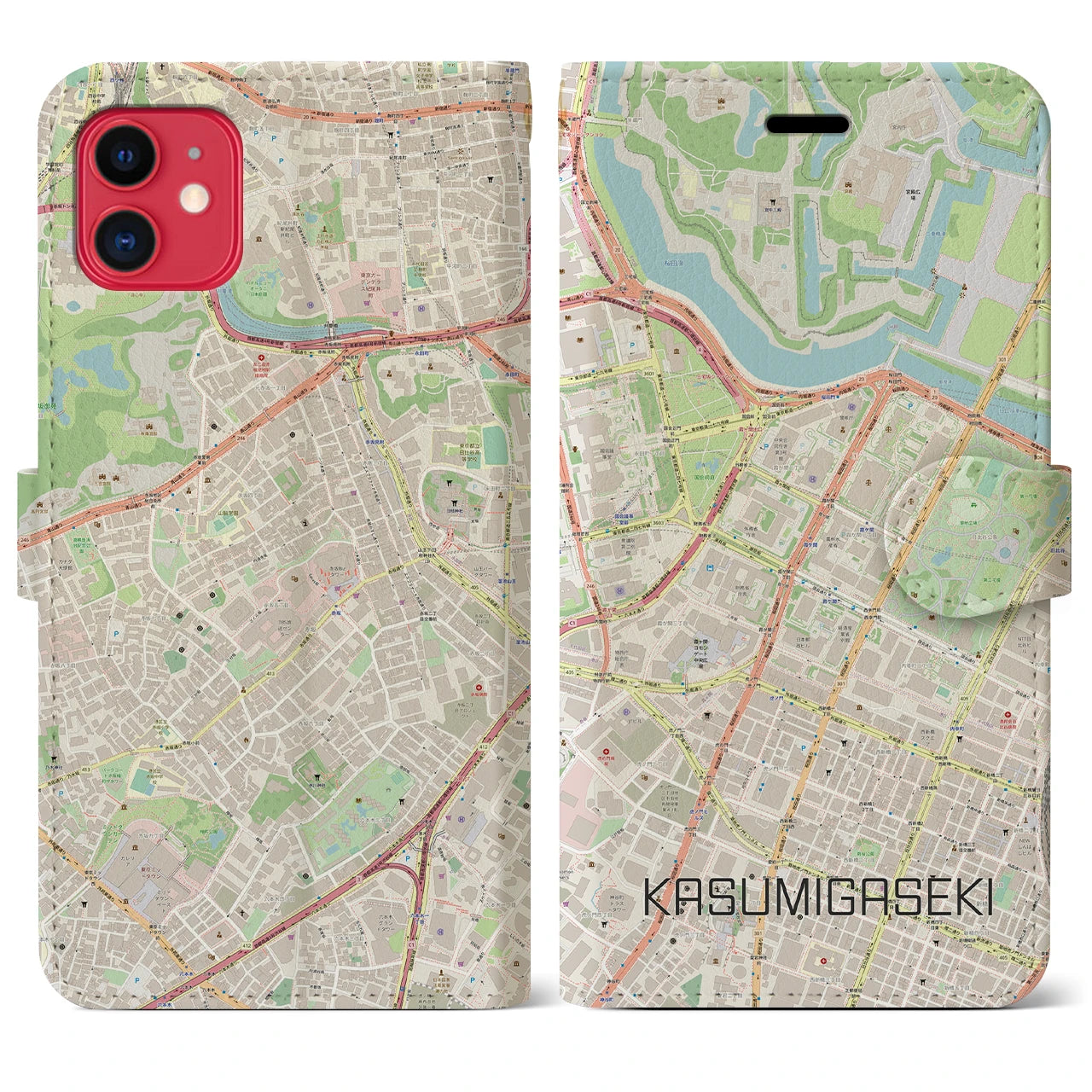 【霞ケ関(東京都)】地図柄iPhoneケース(手帳タイプ)ナチュラル・iPhone 11 用