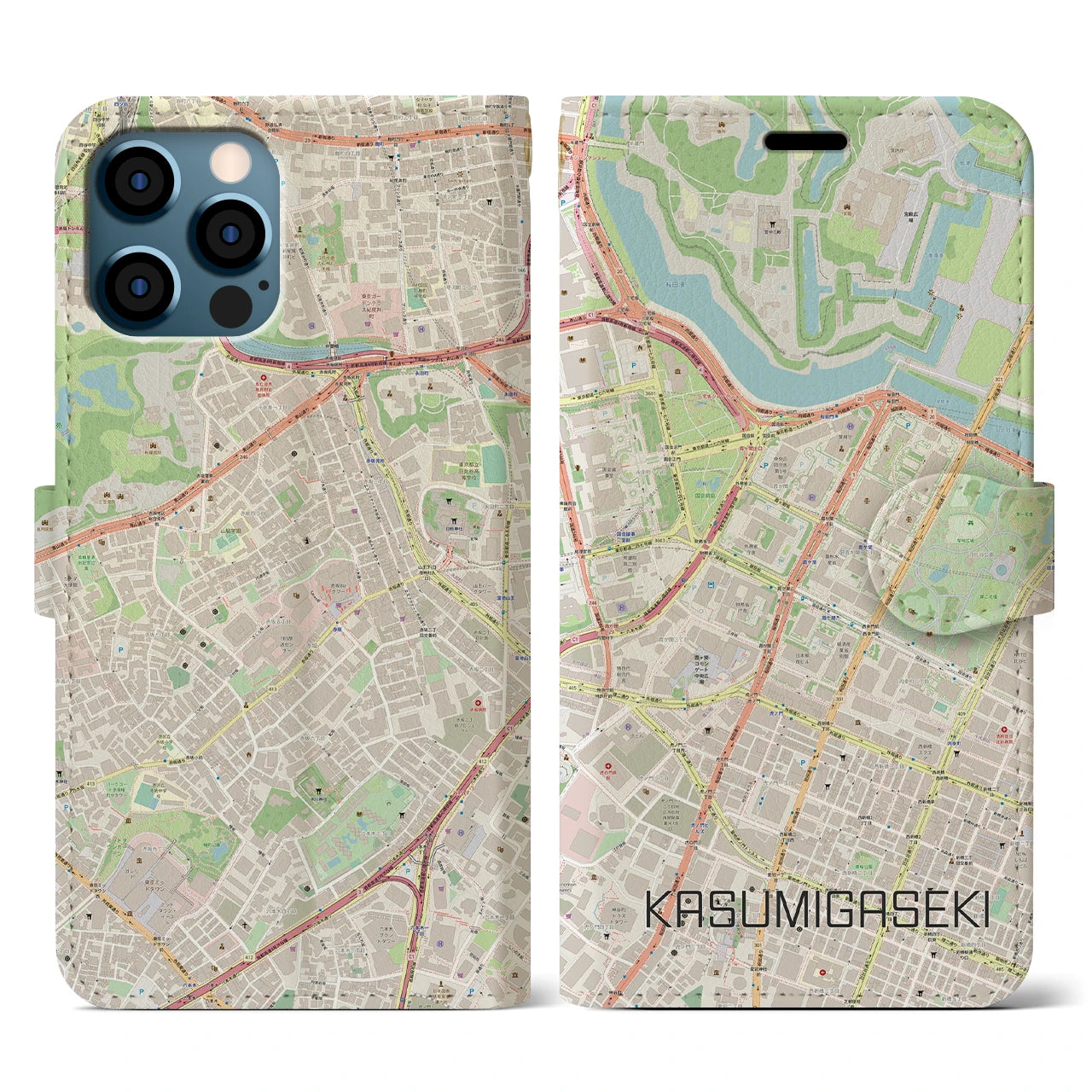 【霞ケ関(東京都)】地図柄iPhoneケース(手帳タイプ)ナチュラル・iPhone 12 / 12 Pro 用