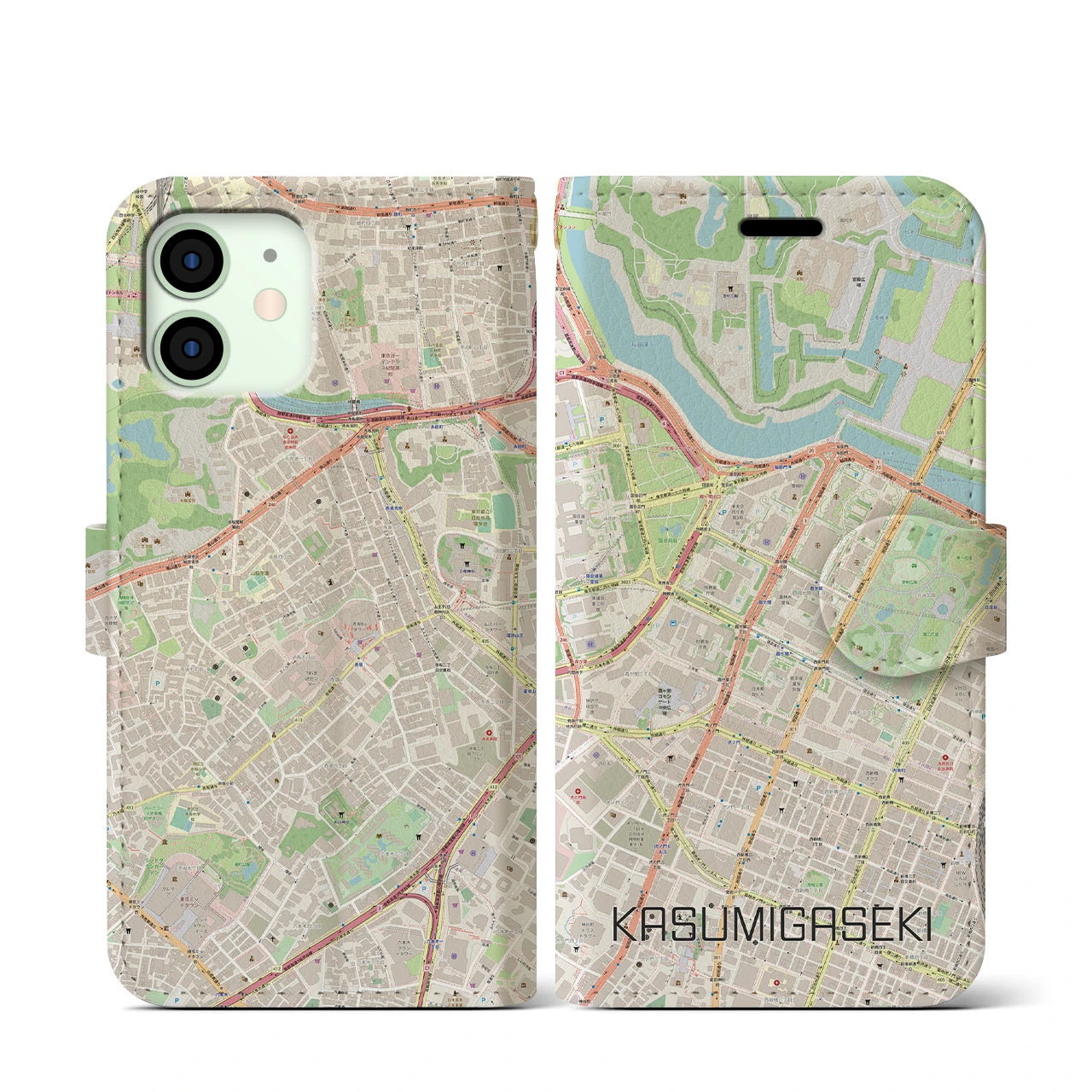【霞ケ関(東京都)】地図柄iPhoneケース(手帳タイプ)ナチュラル・iPhone 12 mini 用