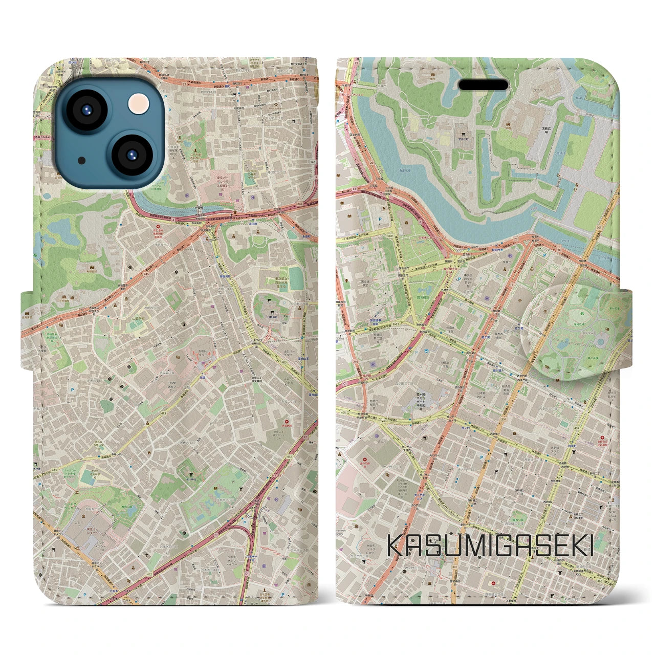 【霞ケ関(東京都)】地図柄iPhoneケース(手帳タイプ)ナチュラル・iPhone 13 用