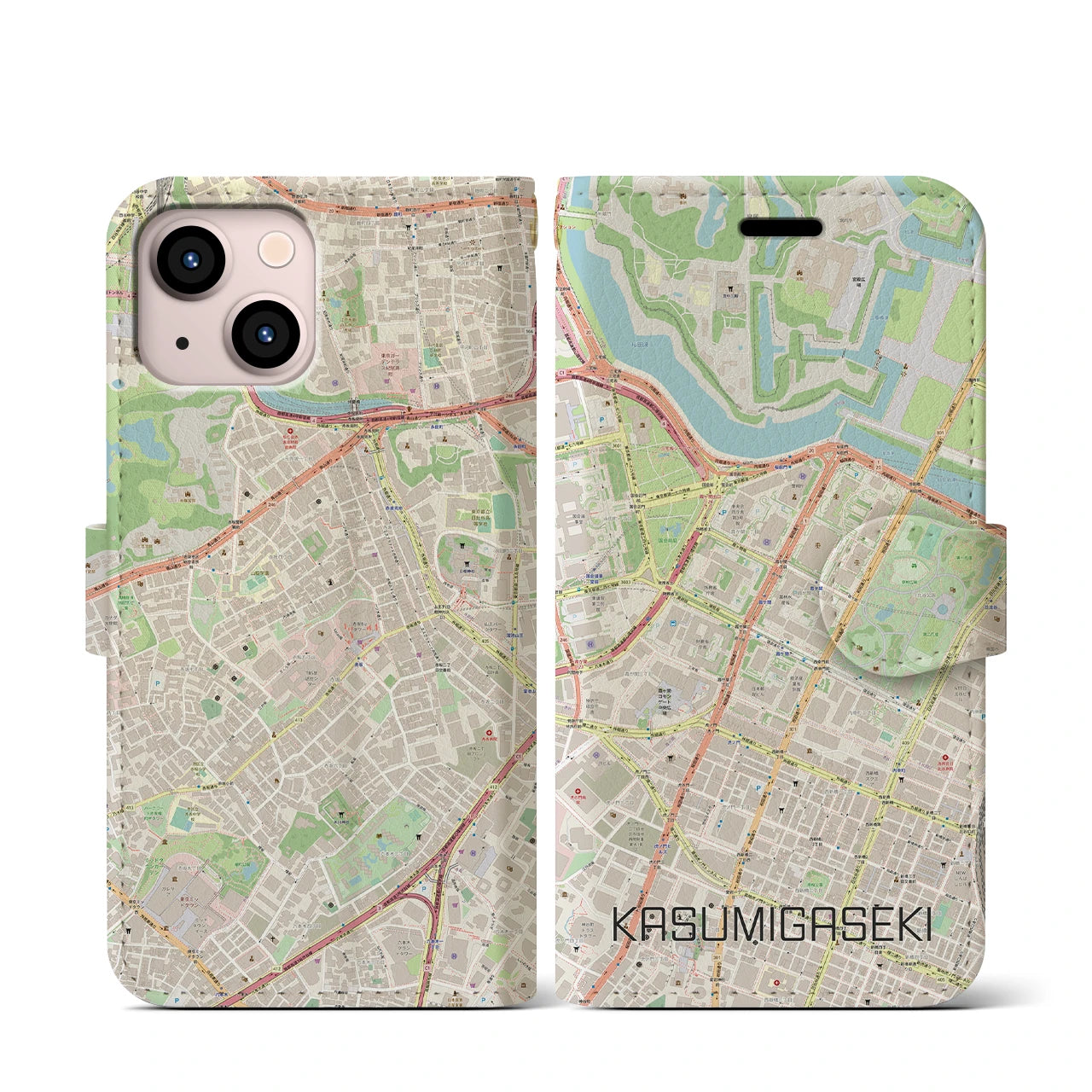 【霞ケ関(東京都)】地図柄iPhoneケース(手帳タイプ)ナチュラル・iPhone 13 mini 用