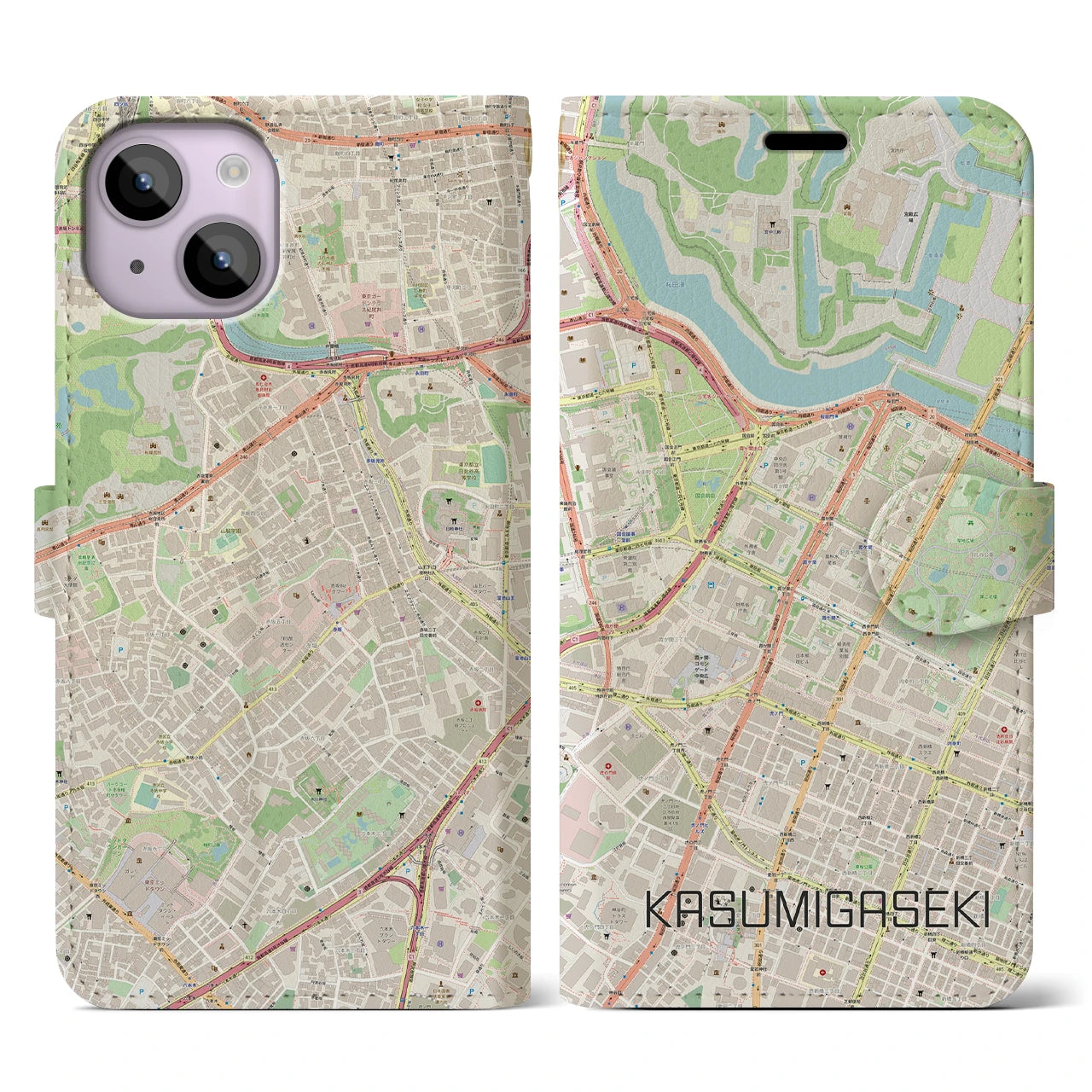 【霞ケ関(東京都)】地図柄iPhoneケース(手帳タイプ)ナチュラル・iPhone 14 用