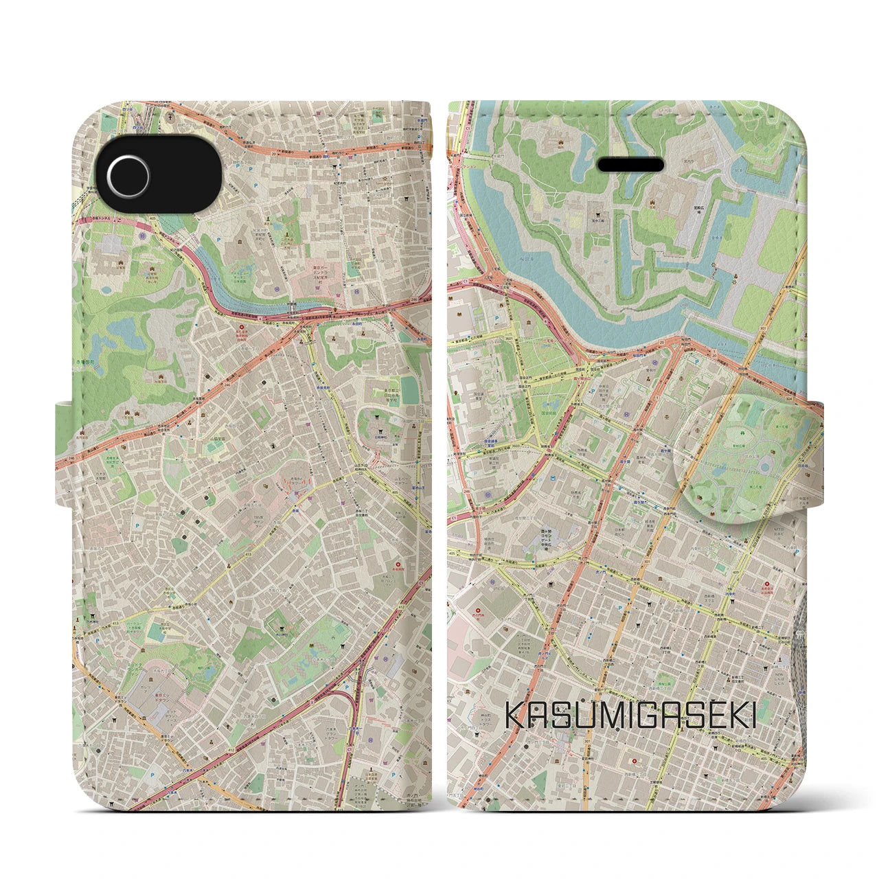 【霞ケ関(東京都)】地図柄iPhoneケース(手帳タイプ)ナチュラル・iPhone SE(第3 / 第2世代) / 8 / 7 / 6s / 6 用