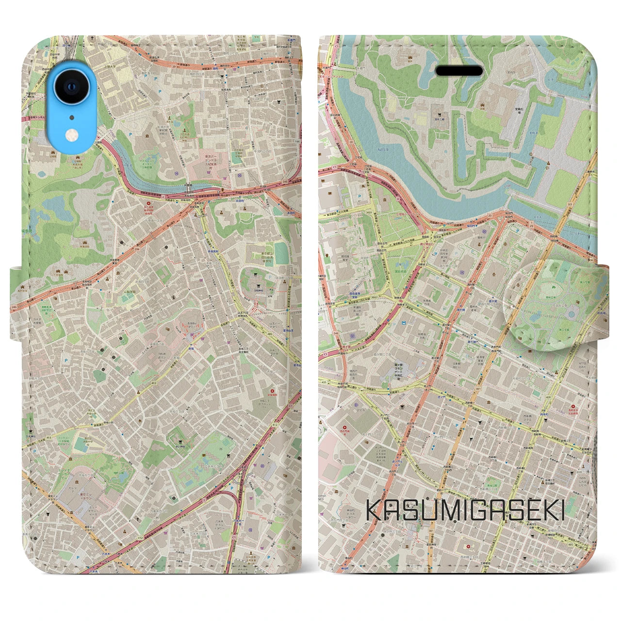 【霞ケ関(東京都)】地図柄iPhoneケース(手帳タイプ)ナチュラル・iPhone XR 用