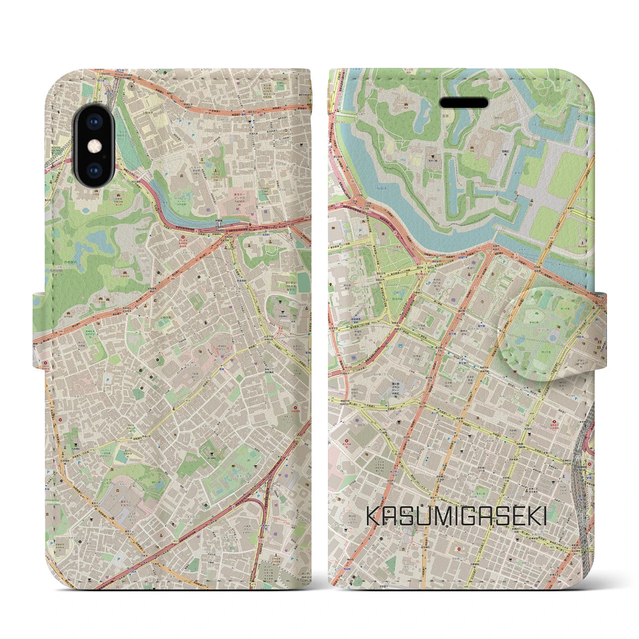 【霞ケ関(東京都)】地図柄iPhoneケース(手帳タイプ)ナチュラル・iPhone XS / X 用
