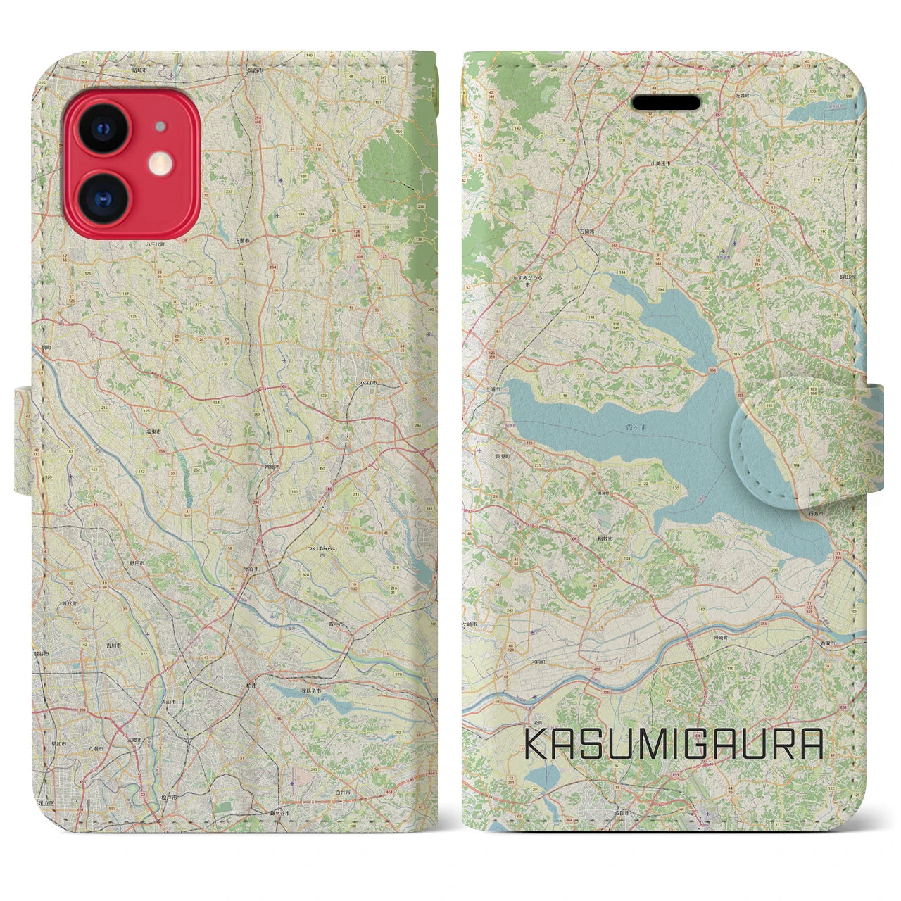 【霞ヶ浦(茨城県)】地図柄iPhoneケース(手帳タイプ)ナチュラル・iPhone 11 用