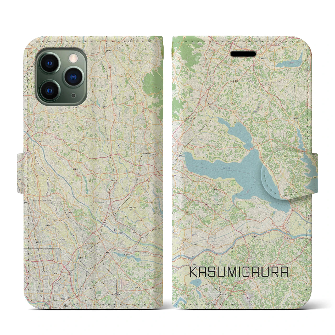 【霞ヶ浦(茨城県)】地図柄iPhoneケース(手帳タイプ)ナチュラル・iPhone 11 Pro 用