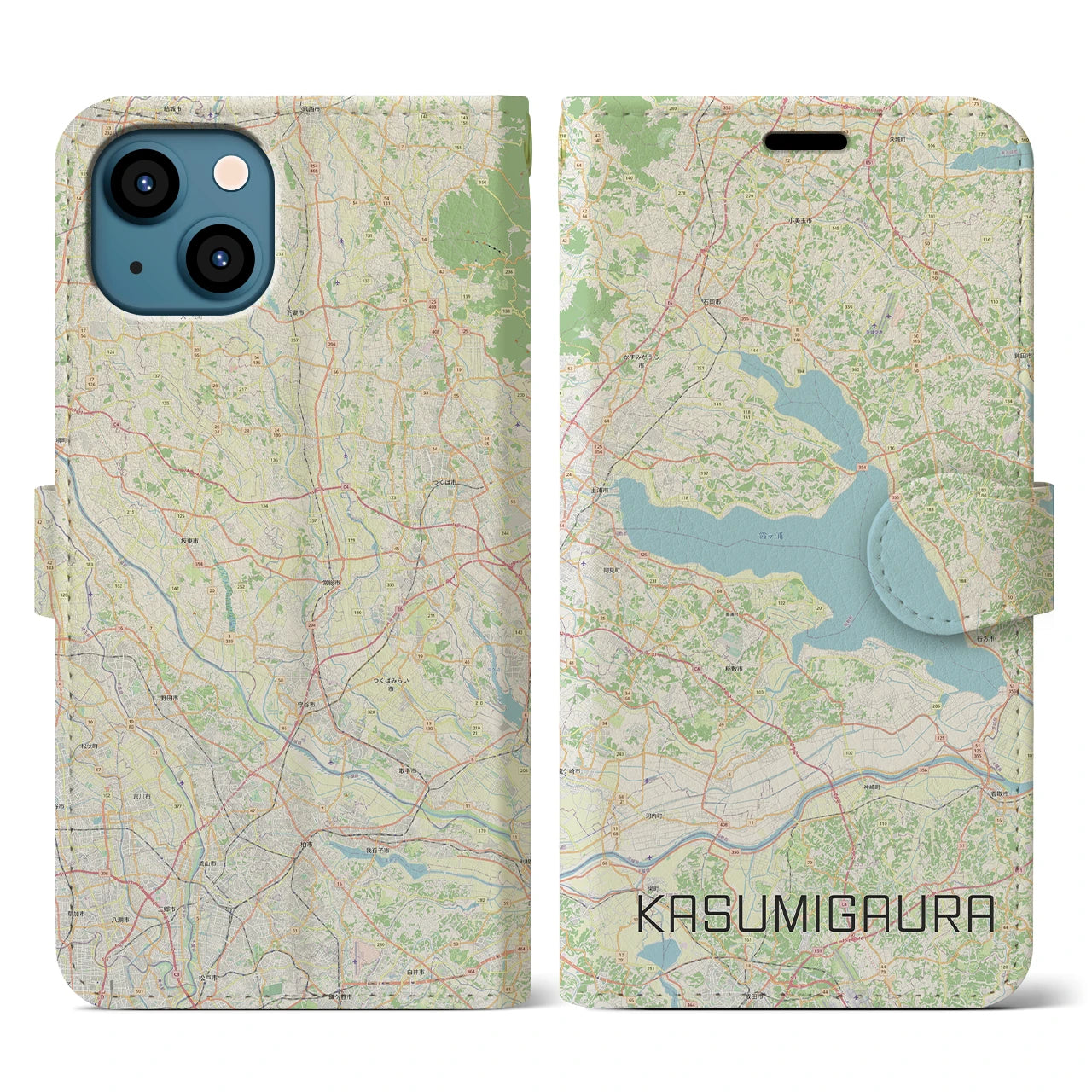 【霞ヶ浦(茨城県)】地図柄iPhoneケース(手帳タイプ)ナチュラル・iPhone 13 用