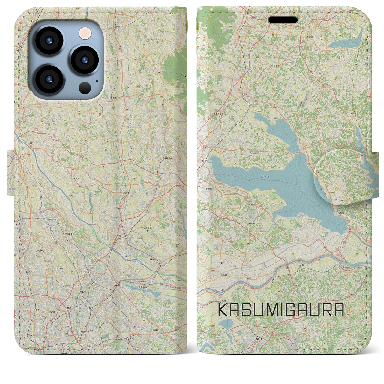 【霞ヶ浦(茨城県)】地図柄iPhoneケース(手帳タイプ)ナチュラル・iPhone 13 Pro Max 用