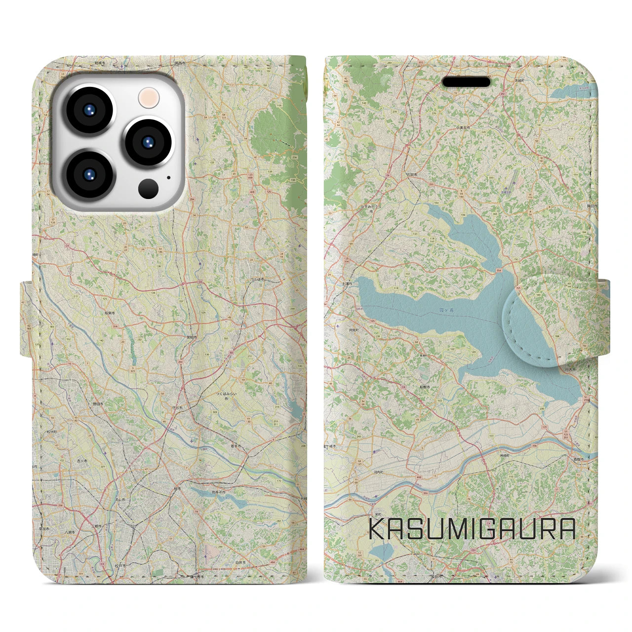【霞ヶ浦(茨城県)】地図柄iPhoneケース(手帳タイプ)ナチュラル・iPhone 13 Pro 用