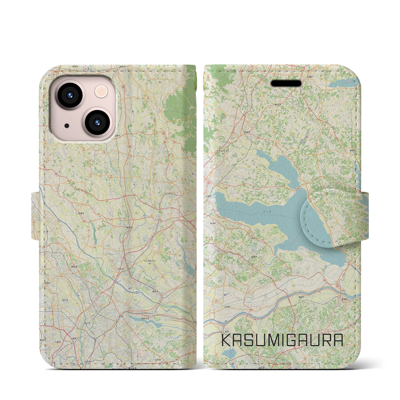 【霞ヶ浦(茨城県)】地図柄iPhoneケース(手帳タイプ)ナチュラル・iPhone 13 mini 用