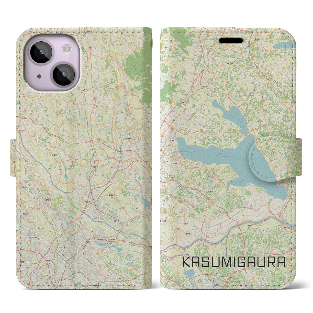 【霞ヶ浦(茨城県)】地図柄iPhoneケース(手帳タイプ)ナチュラル・iPhone 14 用