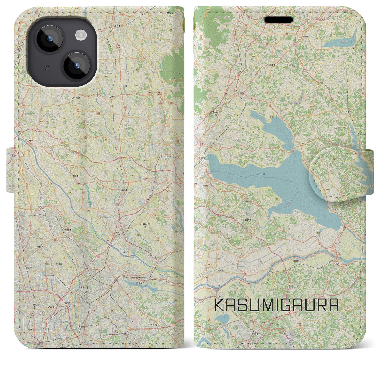 【霞ヶ浦(茨城県)】地図柄iPhoneケース(手帳タイプ)ナチュラル・iPhone 14 Plus 用