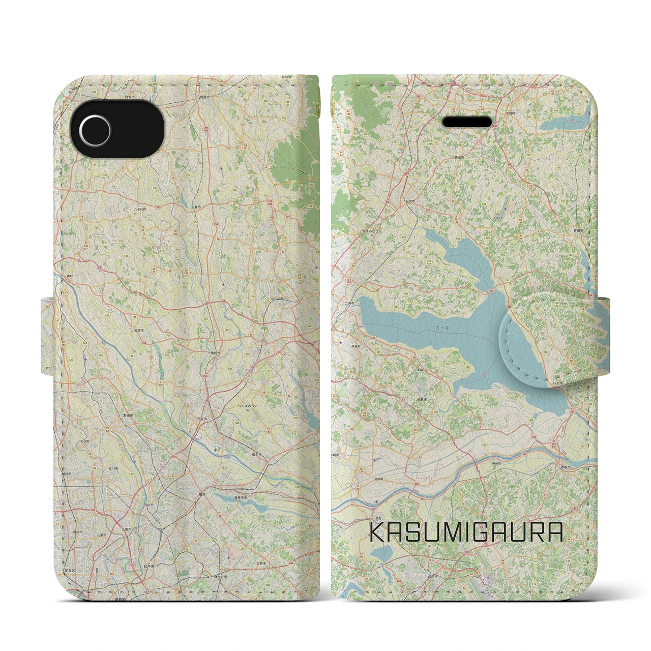 【霞ヶ浦(茨城県)】地図柄iPhoneケース(手帳タイプ)ナチュラル・iPhone SE(第3 / 第2世代) / 8 / 7 / 6s / 6 用