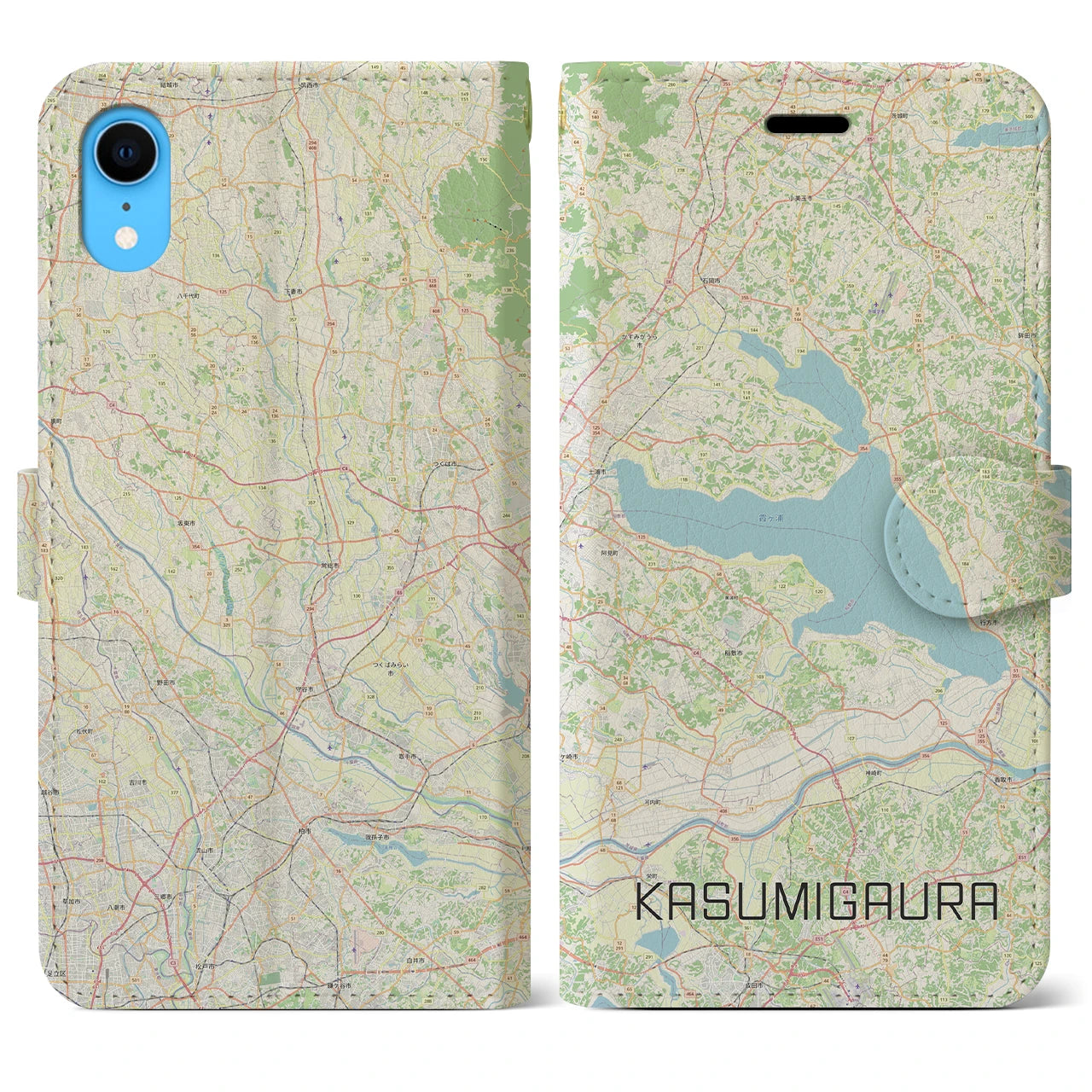 【霞ヶ浦(茨城県)】地図柄iPhoneケース(手帳タイプ)ナチュラル・iPhone XR 用