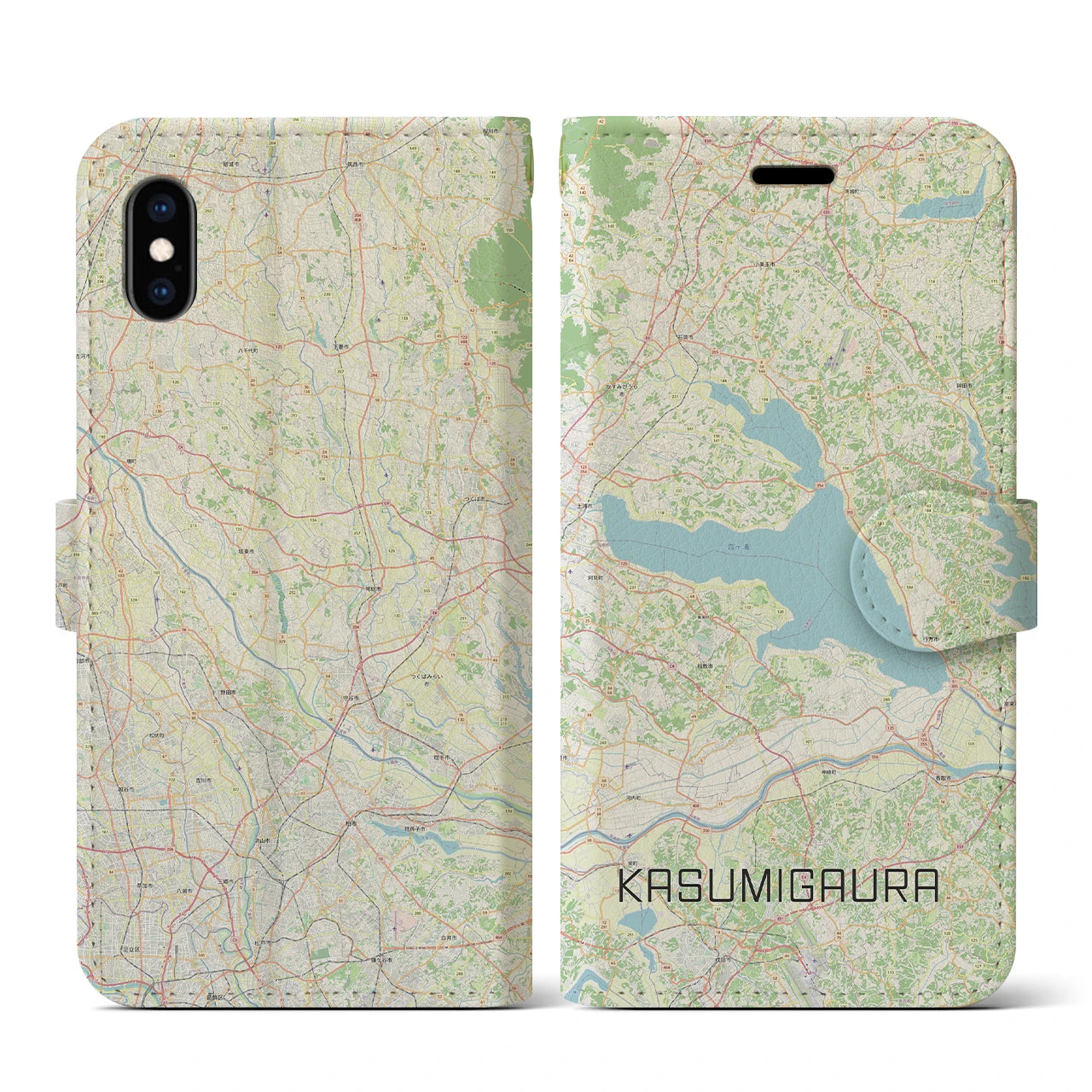 【霞ヶ浦(茨城県)】地図柄iPhoneケース(手帳タイプ)ナチュラル・iPhone XS / X 用