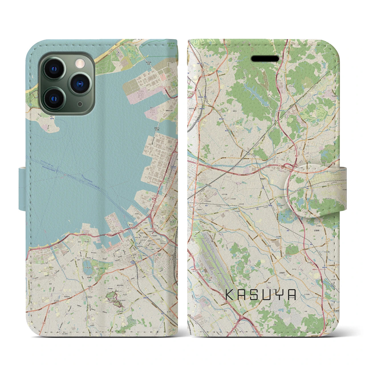 【粕屋(福岡県)】地図柄iPhoneケース(手帳タイプ)ナチュラル・iPhone 11 Pro 用