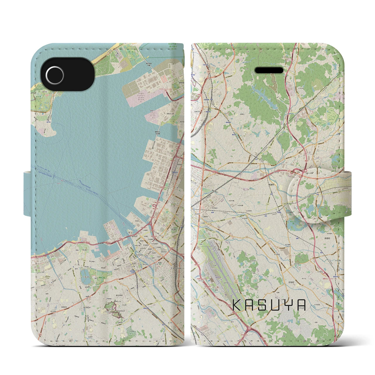 【粕屋(福岡県)】地図柄iPhoneケース(手帳タイプ)ナチュラル・iPhone SE(第3 / 第2世代) / 8 / 7 / 6s / 6 用