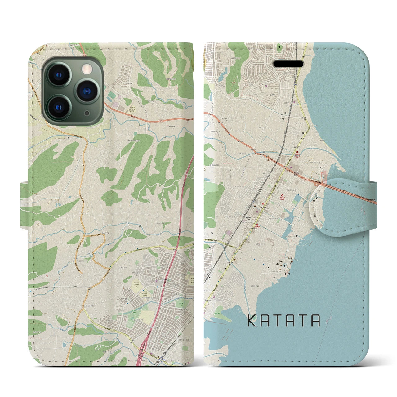 【堅田(滋賀県)】地図柄iPhoneケース(手帳タイプ)ナチュラル・iPhone 11 Pro 用