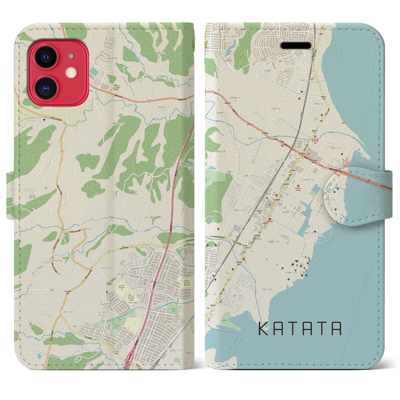 【堅田(滋賀県)】地図柄iPhoneケース(手帳タイプ)ナチュラル・iPhone 11 用