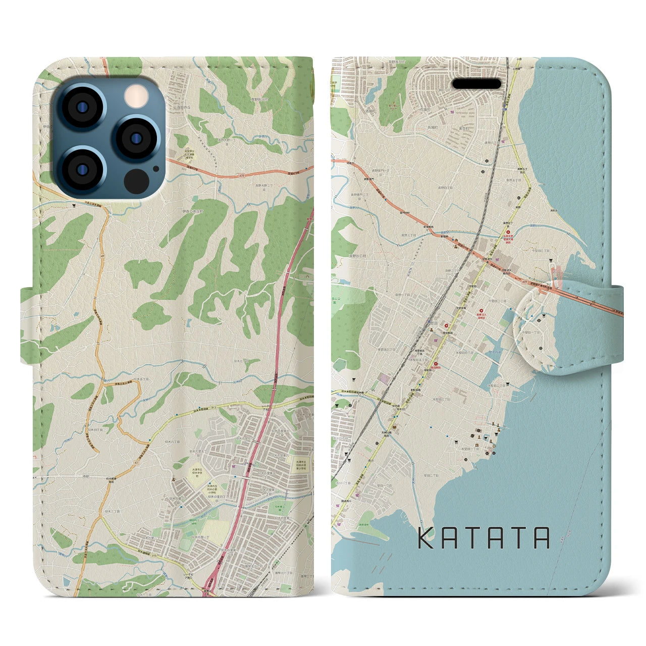 【堅田(滋賀県)】地図柄iPhoneケース(手帳タイプ)ナチュラル・iPhone 12 / 12 Pro 用