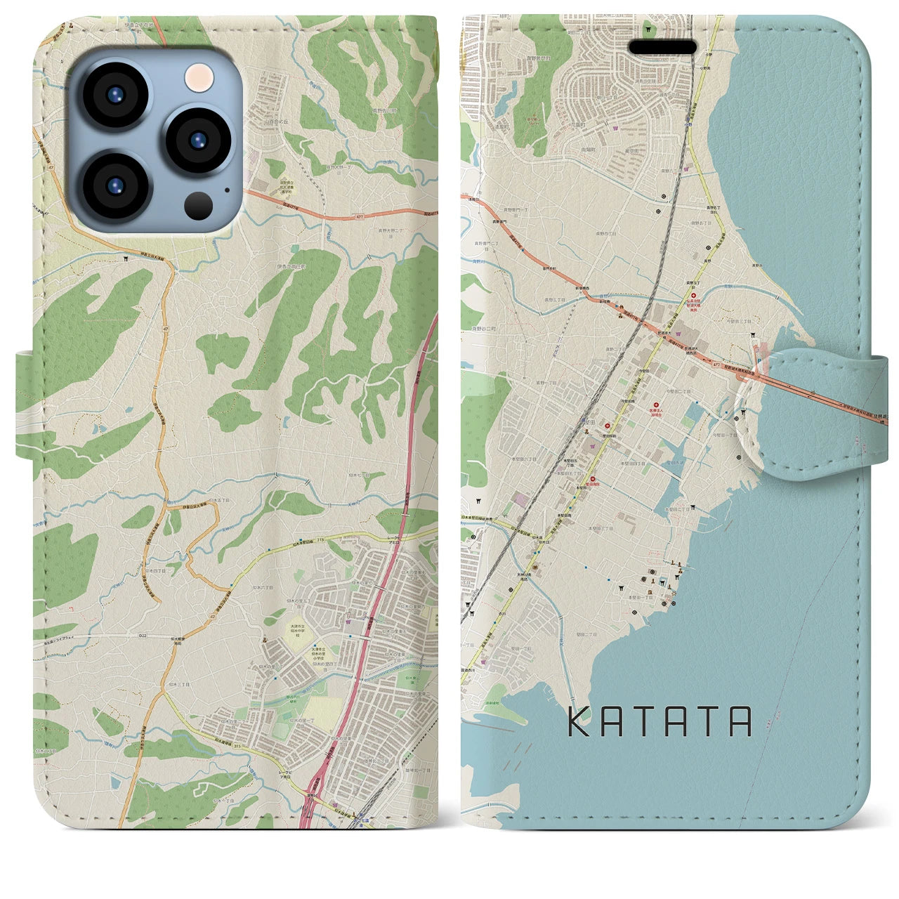【堅田(滋賀県)】地図柄iPhoneケース(手帳タイプ)ナチュラル・iPhone 13 Pro Max 用