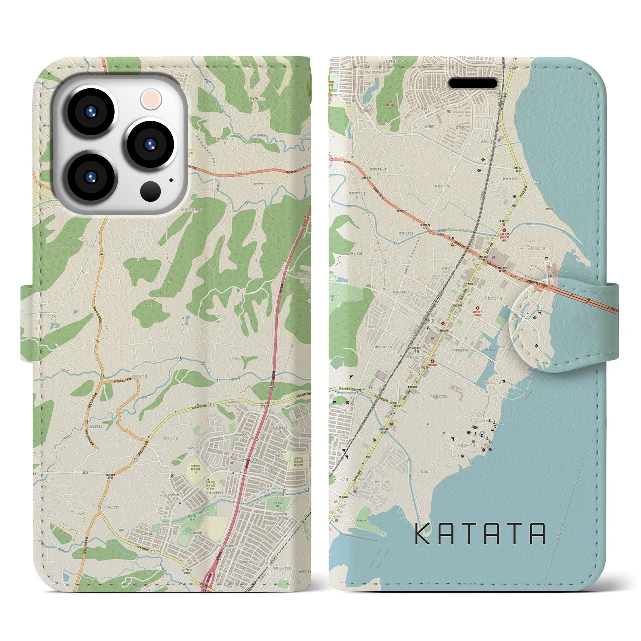 【堅田(滋賀県)】地図柄iPhoneケース(手帳タイプ)ナチュラル・iPhone 13 Pro 用
