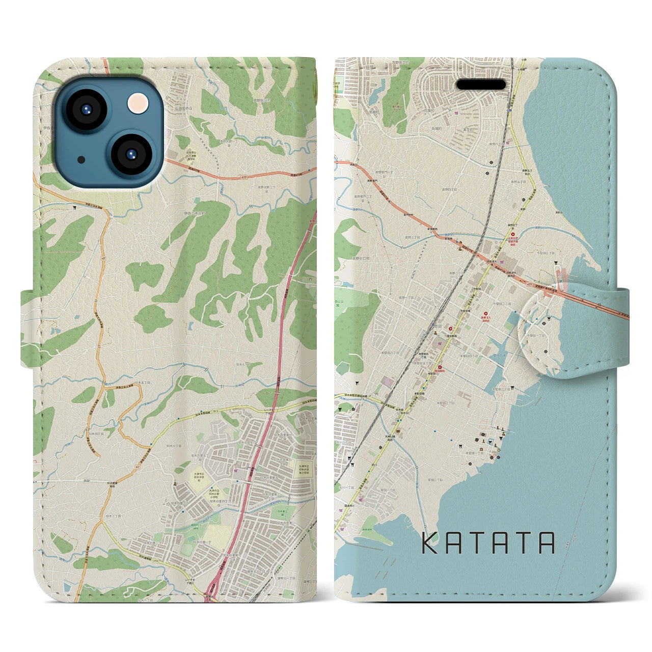 【堅田(滋賀県)】地図柄iPhoneケース(手帳タイプ)ナチュラル・iPhone 13 用