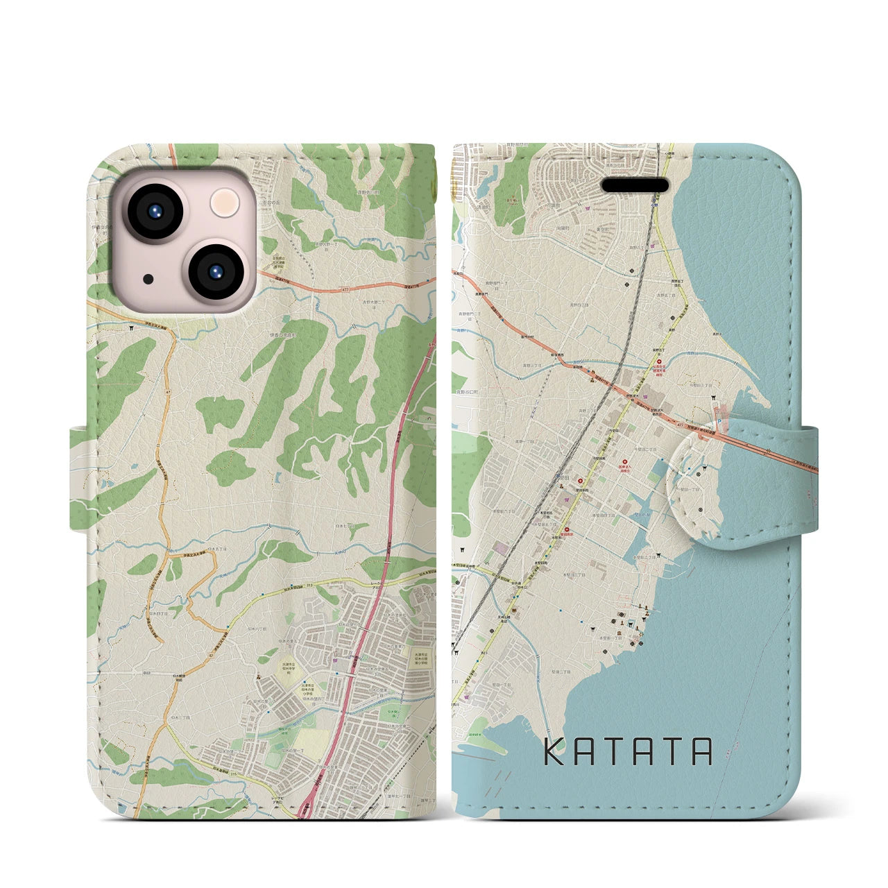 【堅田(滋賀県)】地図柄iPhoneケース(手帳タイプ)ナチュラル・iPhone 13 mini 用