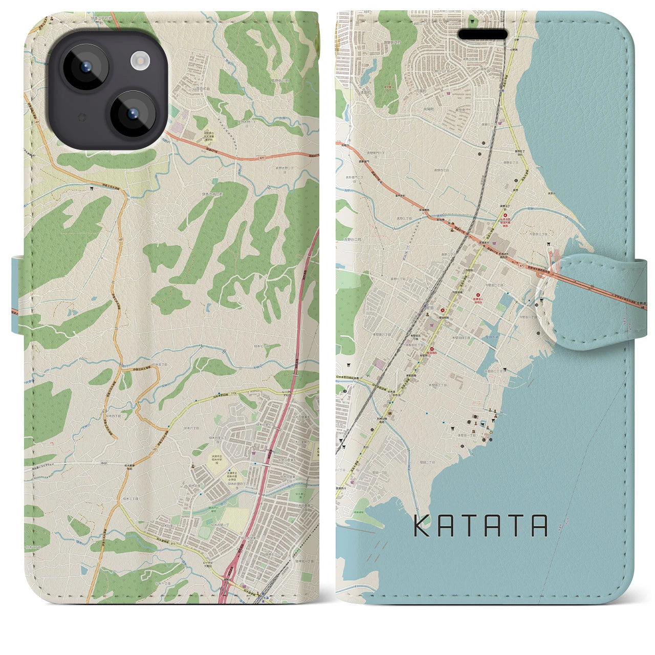 【堅田(滋賀県)】地図柄iPhoneケース(手帳タイプ)ナチュラル・iPhone 14 Plus 用