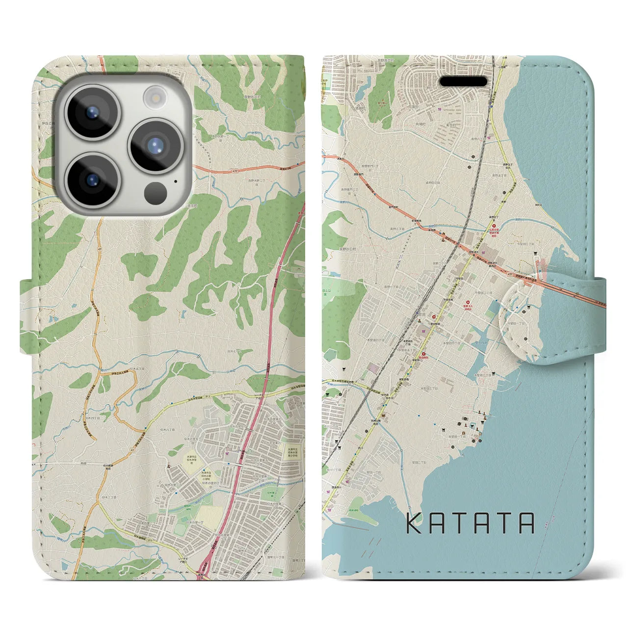 【堅田(滋賀県)】地図柄iPhoneケース(手帳タイプ)ナチュラル・iPhone 15 Pro 用