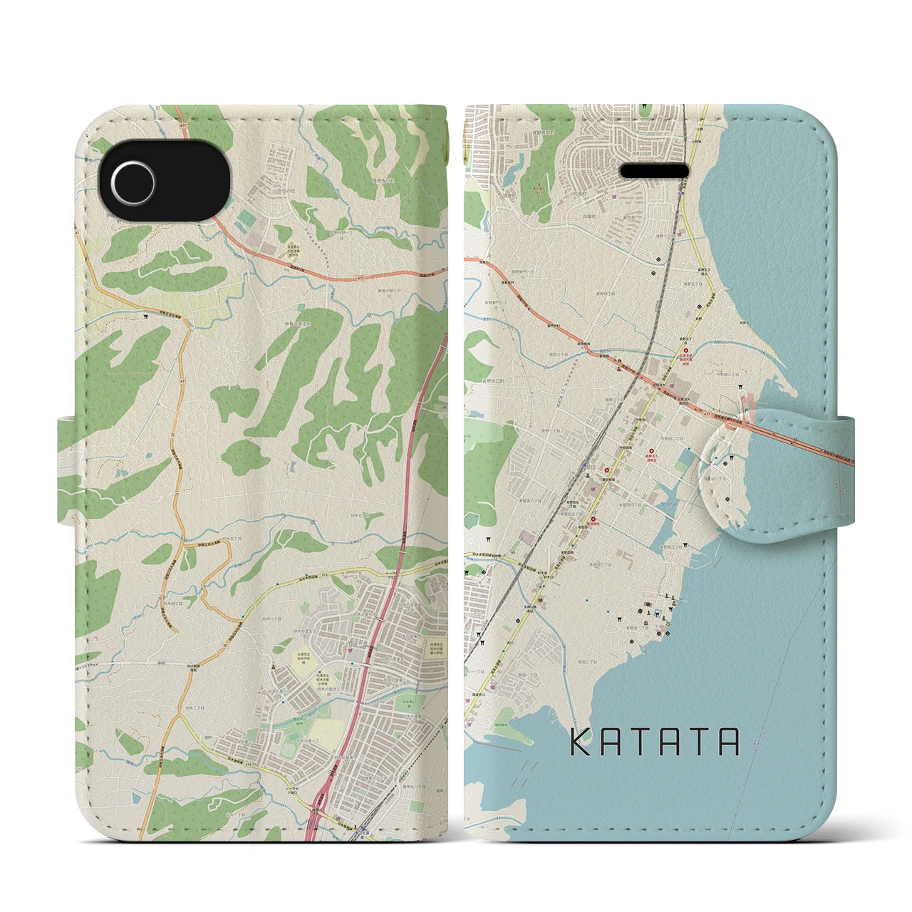 【堅田(滋賀県)】地図柄iPhoneケース(手帳タイプ)ナチュラル・iPhone SE(第3 / 第2世代) / 8 / 7 / 6s / 6 用
