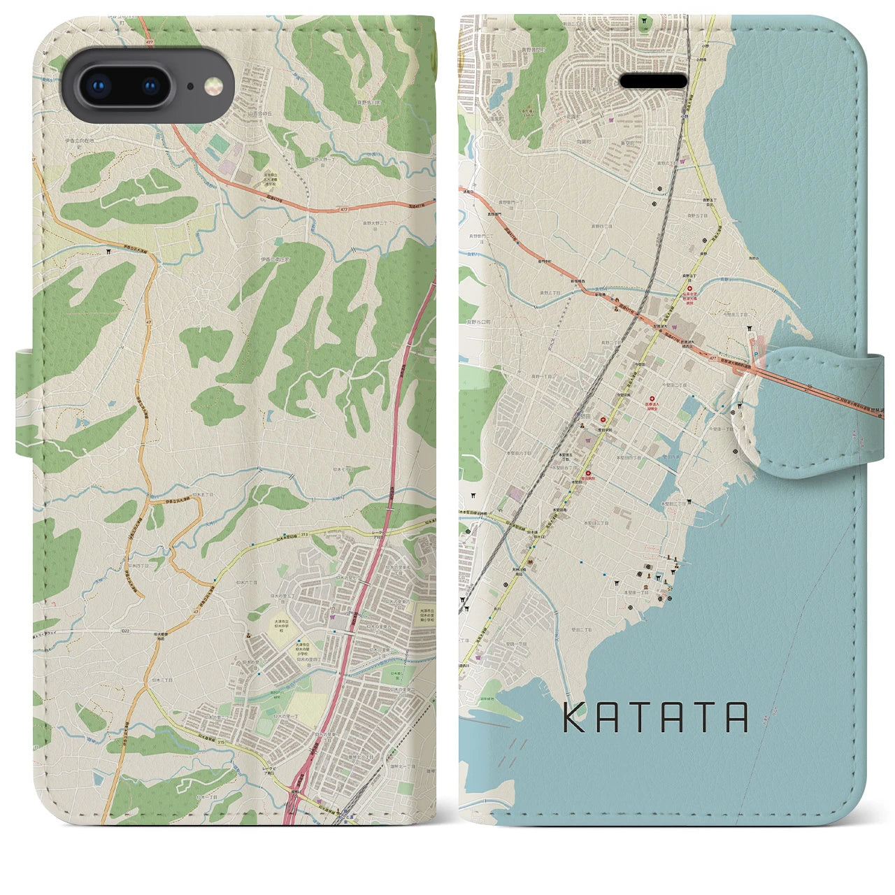 【堅田(滋賀県)】地図柄iPhoneケース(手帳タイプ)ナチュラル・iPhone 8Plus /7Plus / 6sPlus / 6Plus 用