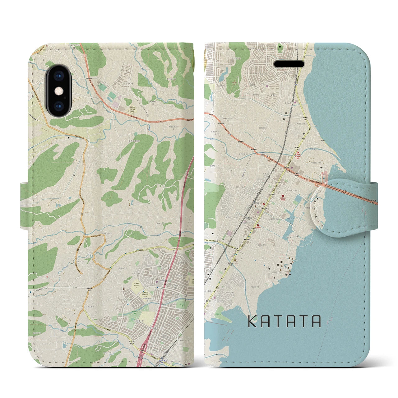 【堅田(滋賀県)】地図柄iPhoneケース(手帳タイプ)ナチュラル・iPhone XS / X 用