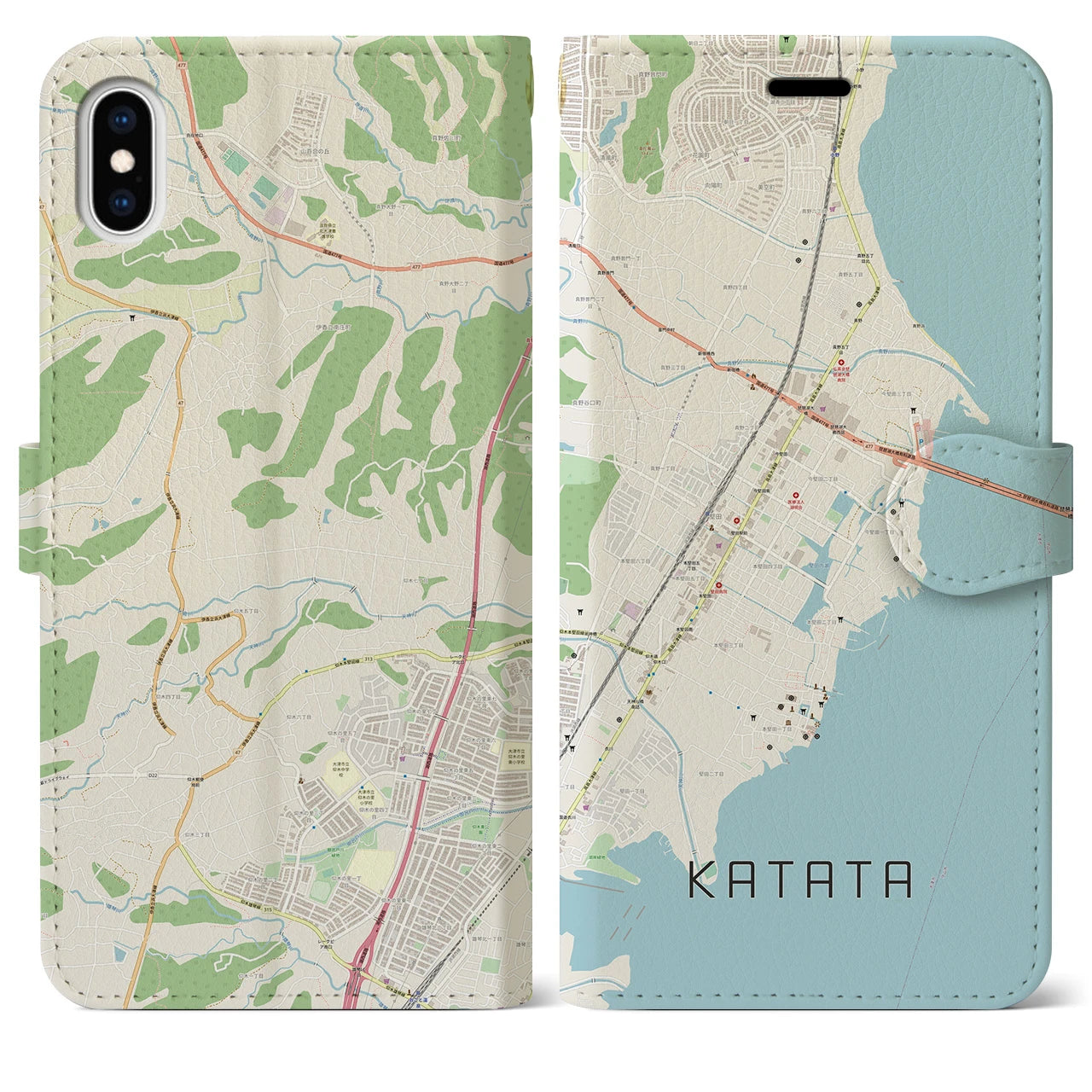 【堅田(滋賀県)】地図柄iPhoneケース(手帳タイプ)ナチュラル・iPhone XS Max 用