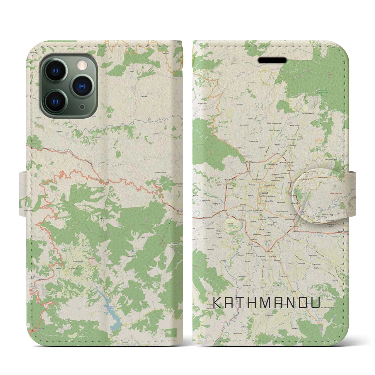 【カトマンズ(ネパール)】地図柄iPhoneケース(手帳タイプ)ナチュラル・iPhone 11 Pro 用