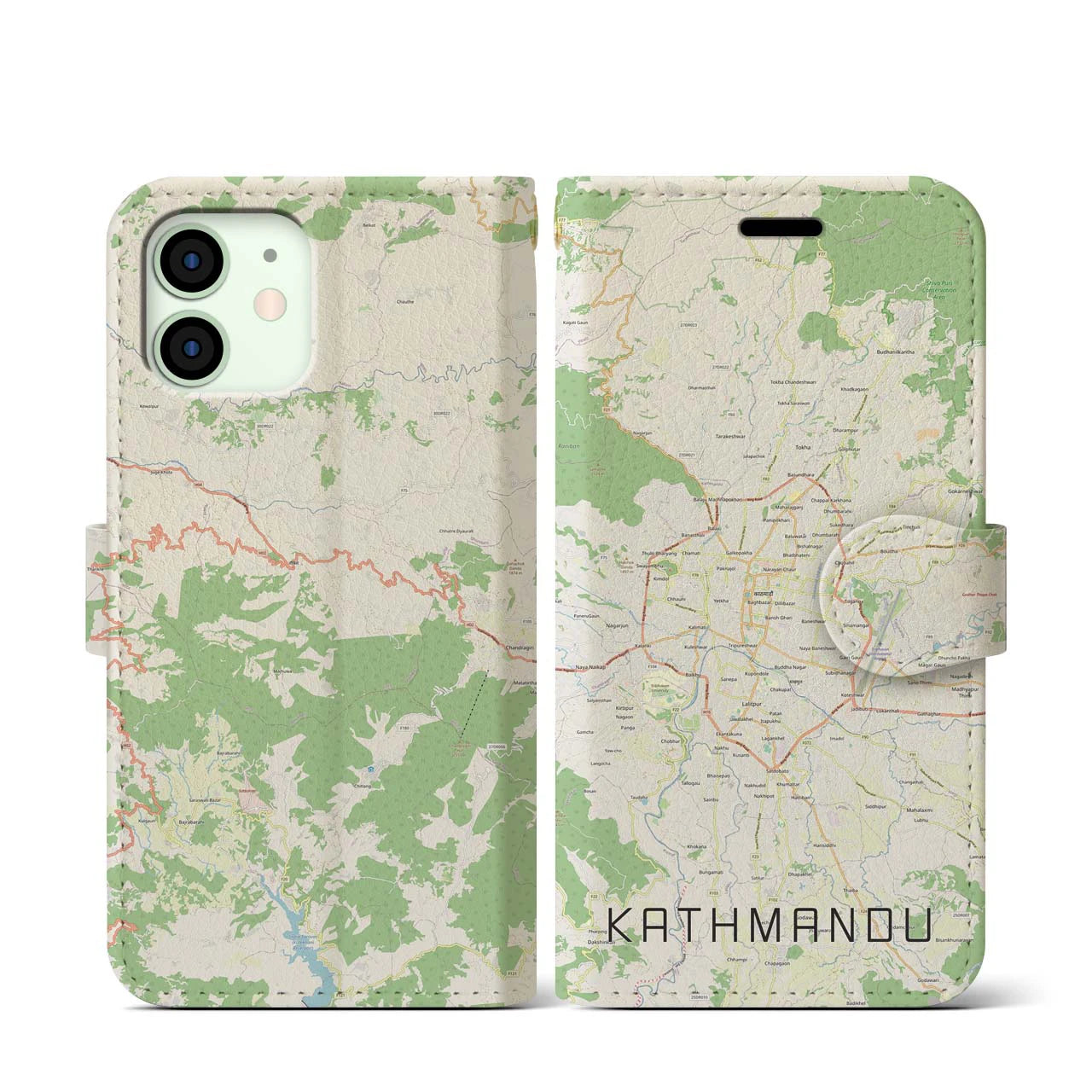 【カトマンズ(ネパール)】地図柄iPhoneケース(手帳タイプ)ナチュラル・iPhone 12 mini 用