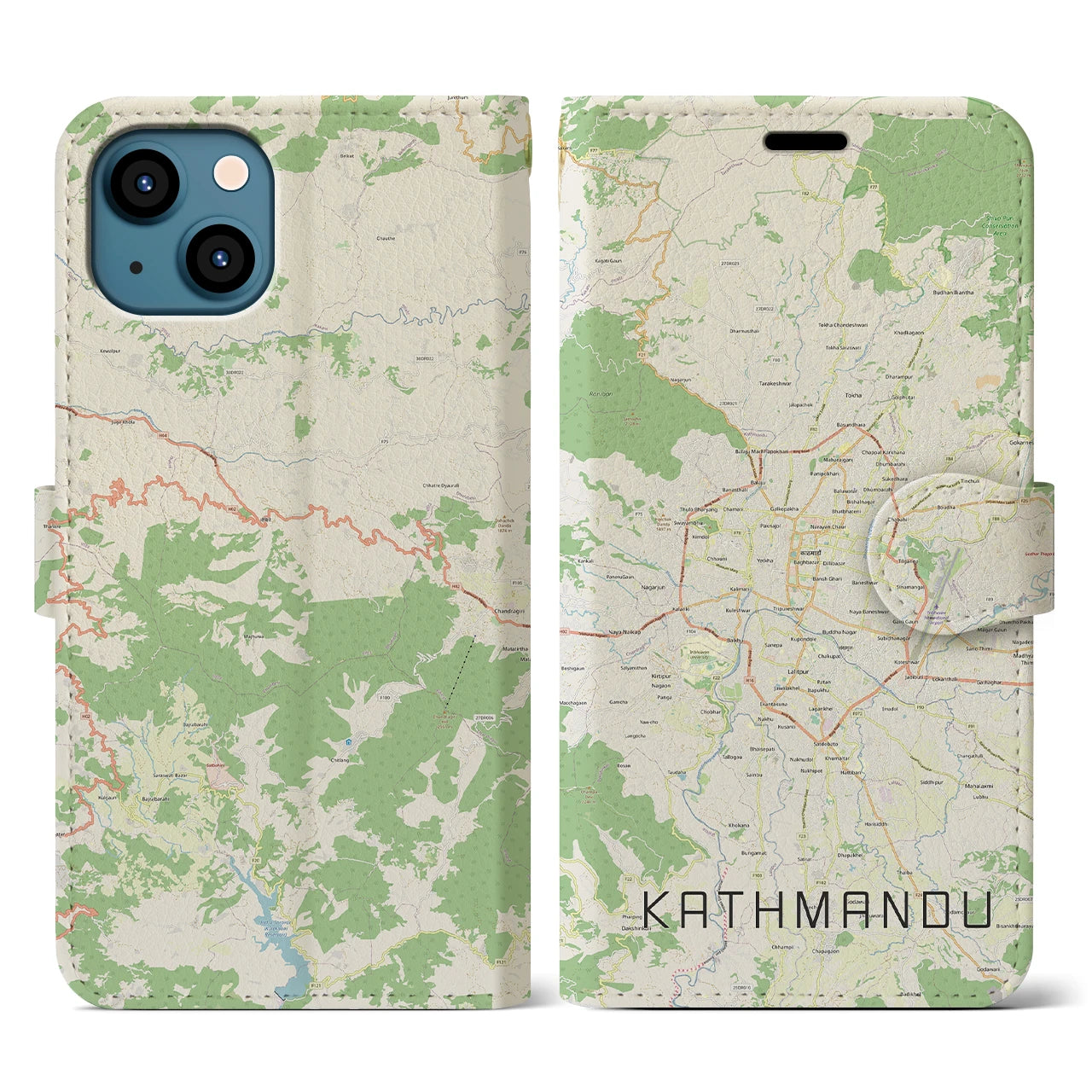 【カトマンズ(ネパール)】地図柄iPhoneケース(手帳タイプ)ナチュラル・iPhone 13 用