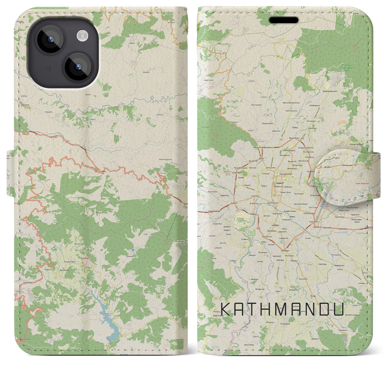 【カトマンズ(ネパール)】地図柄iPhoneケース(手帳タイプ)ナチュラル・iPhone 14 Plus 用