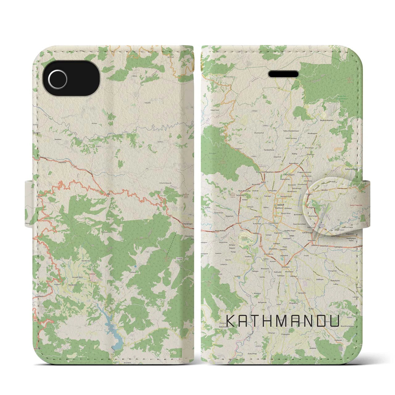 【カトマンズ(ネパール)】地図柄iPhoneケース(手帳タイプ)ナチュラル・iPhone SE(第3 / 第2世代) / 8 / 7 / 6s / 6 用