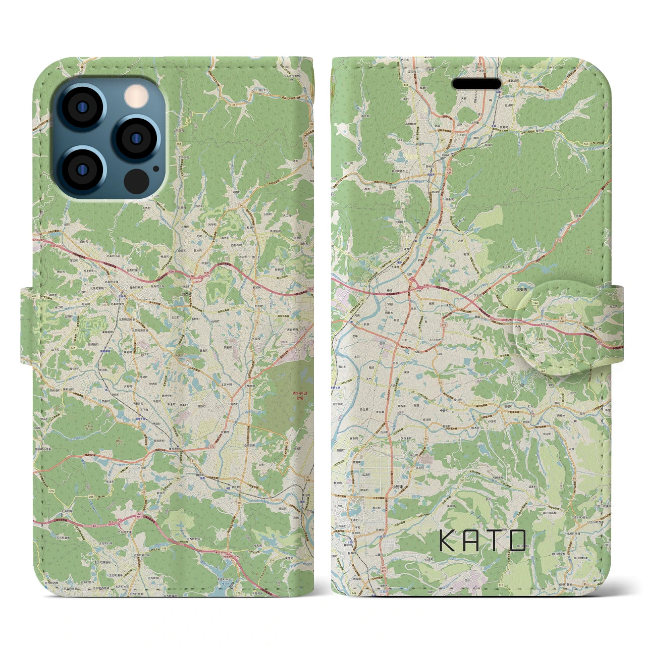 【加東(兵庫県)】地図柄iPhoneケース(手帳タイプ)ナチュラル・iPhone 12 / 12 Pro 用