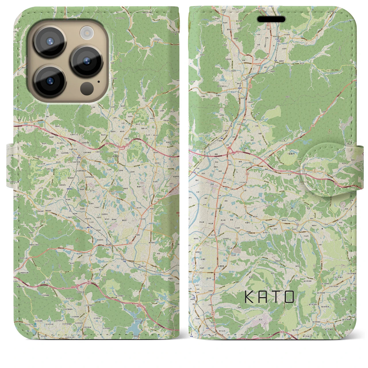 【加東(兵庫県)】地図柄iPhoneケース(手帳タイプ)ナチュラル・iPhone 14 Pro Max 用