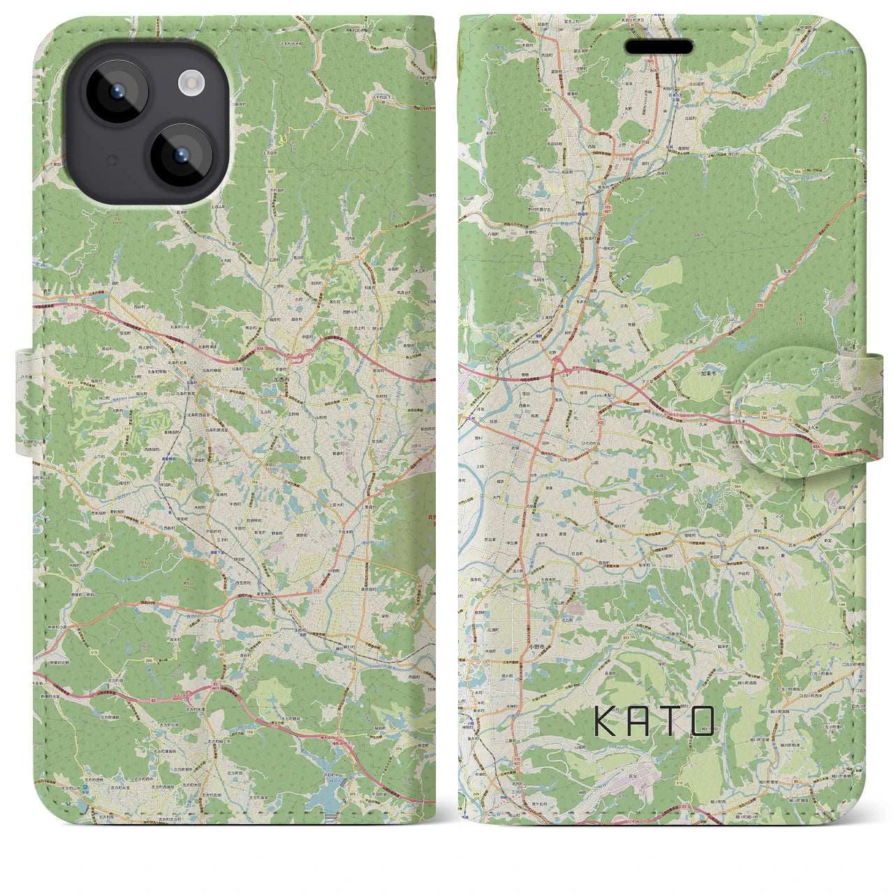 【加東(兵庫県)】地図柄iPhoneケース(手帳タイプ)ナチュラル・iPhone 14 Plus 用