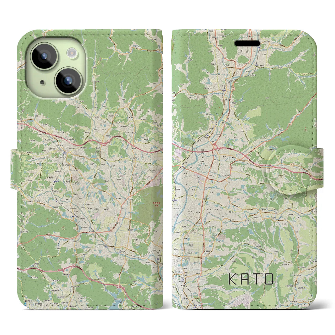 【加東(兵庫県)】地図柄iPhoneケース(手帳タイプ)ナチュラル・iPhone 15 用