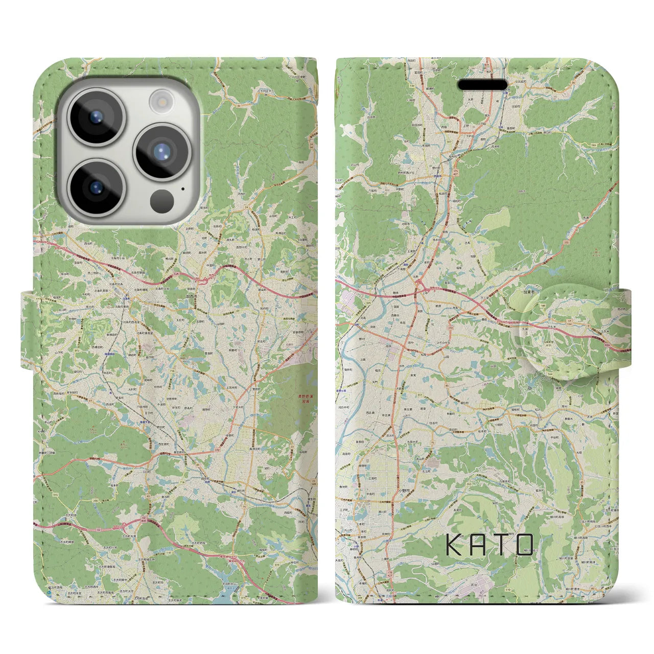 【加東(兵庫県)】地図柄iPhoneケース(手帳タイプ)ナチュラル・iPhone 15 Pro 用
