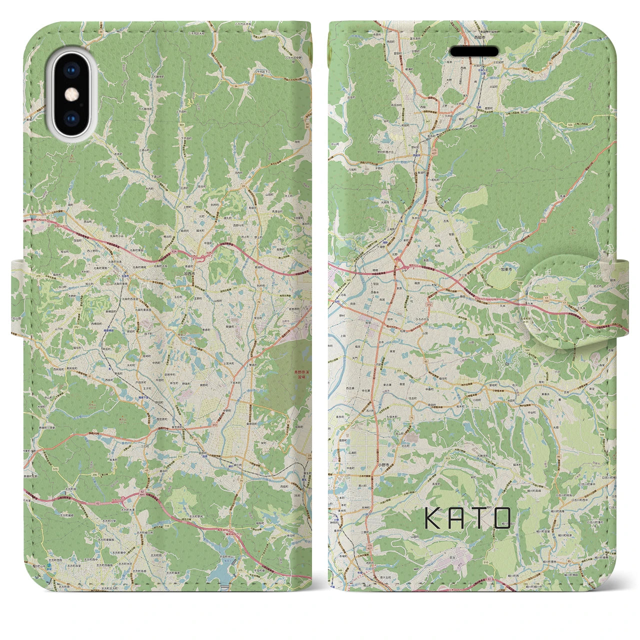 【加東(兵庫県)】地図柄iPhoneケース(手帳タイプ)ナチュラル・iPhone XS Max 用