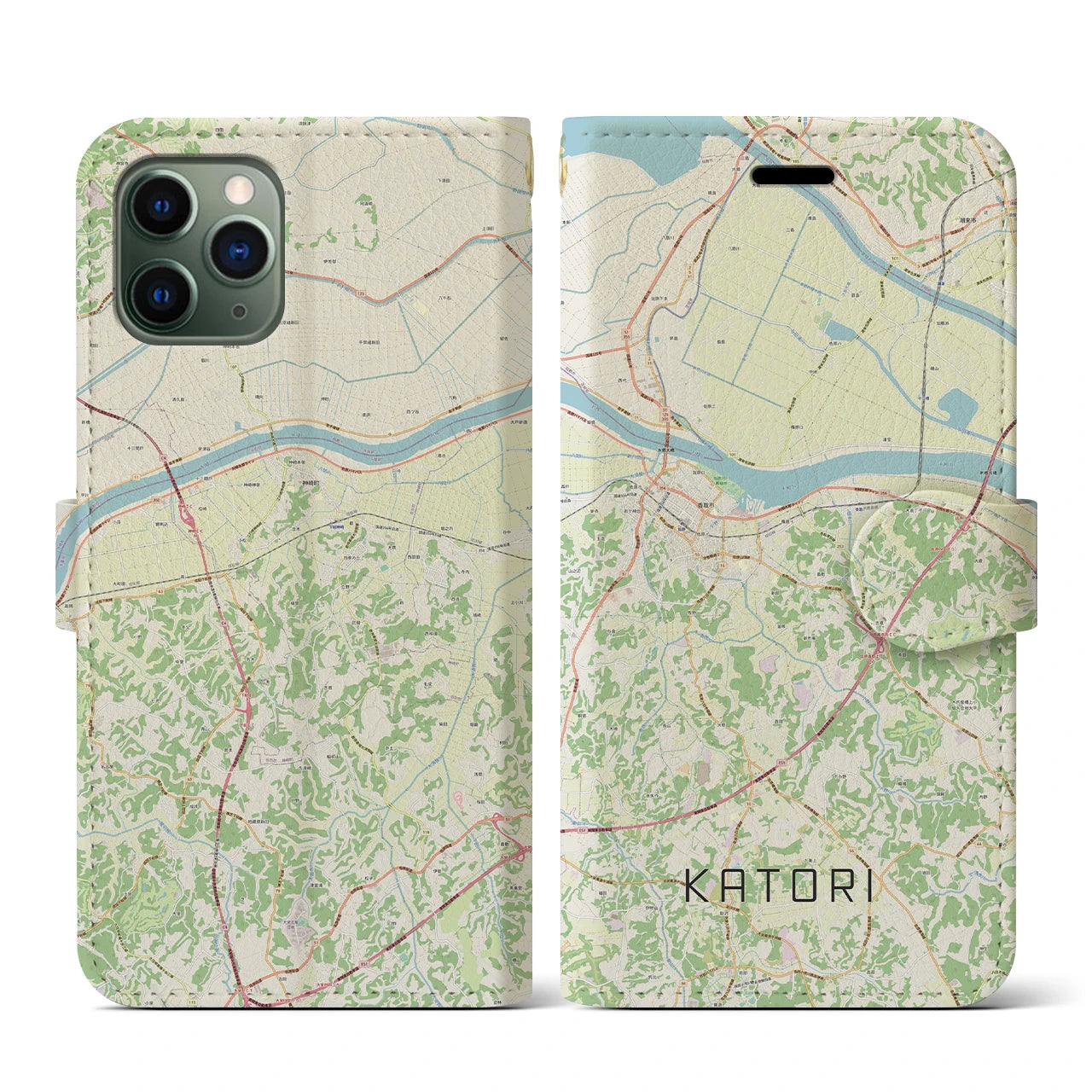 【香取(千葉県)】地図柄iPhoneケース(手帳タイプ)ナチュラル・iPhone 11 Pro 用
