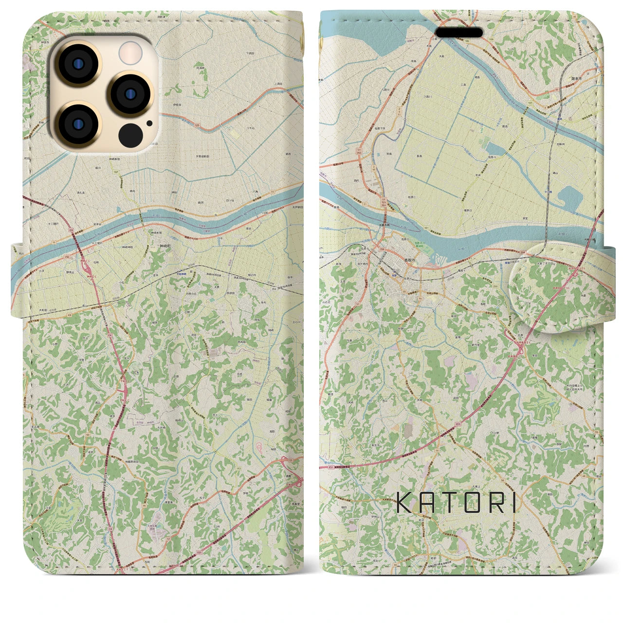 【香取(千葉県)】地図柄iPhoneケース(手帳タイプ)ナチュラル・iPhone 12 Pro Max 用