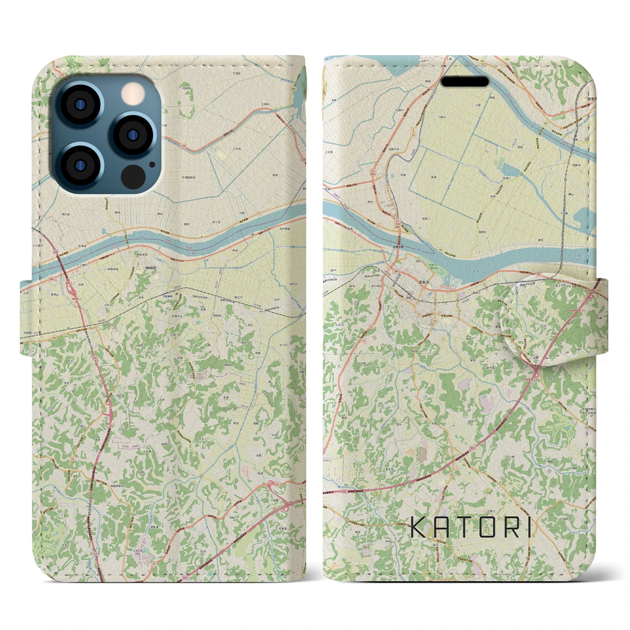 【香取(千葉県)】地図柄iPhoneケース(手帳タイプ)ナチュラル・iPhone 12 / 12 Pro 用
